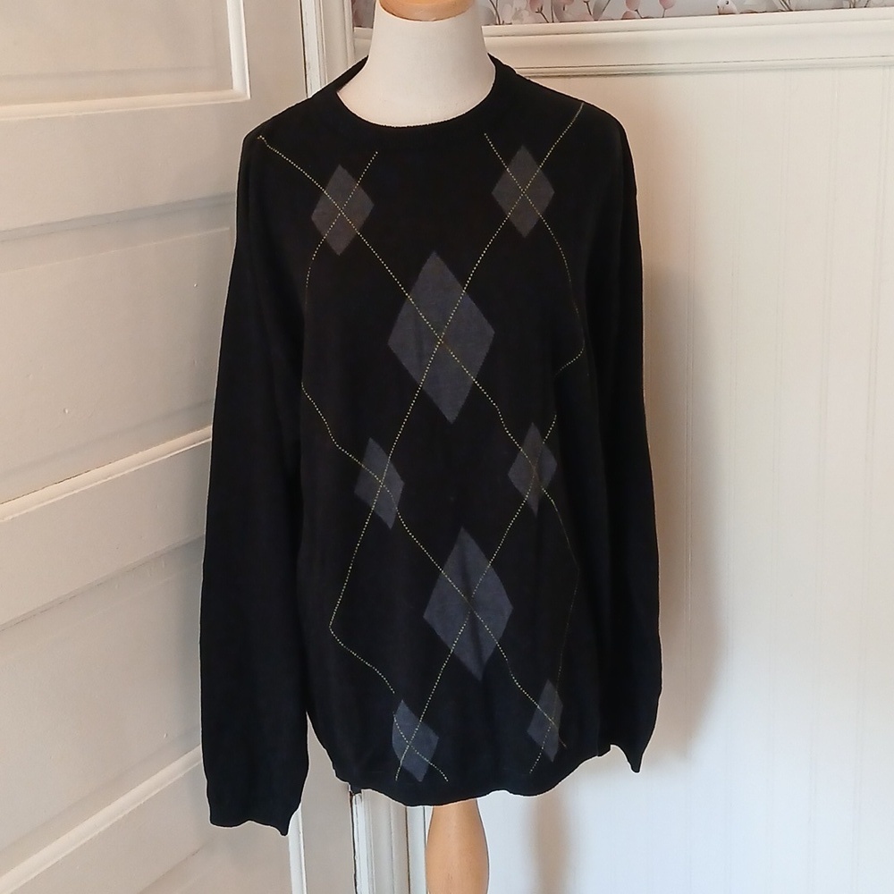Elegant Black Argyle Crewneck Sweater Bert Pulitzer